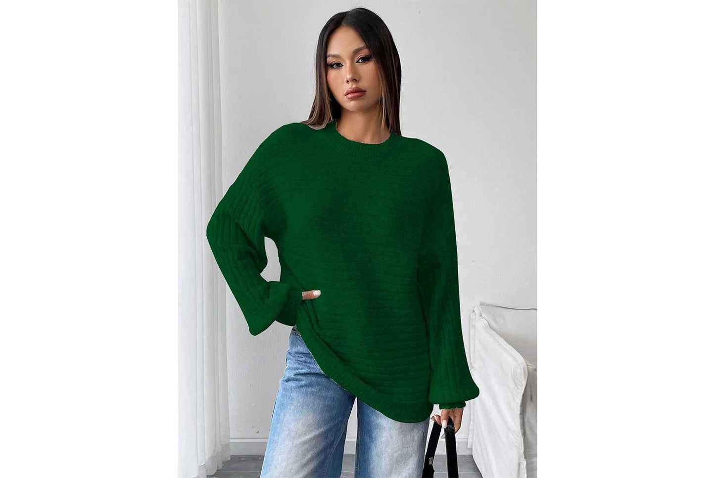 Loose-fitting Ribbed Knit Sweater