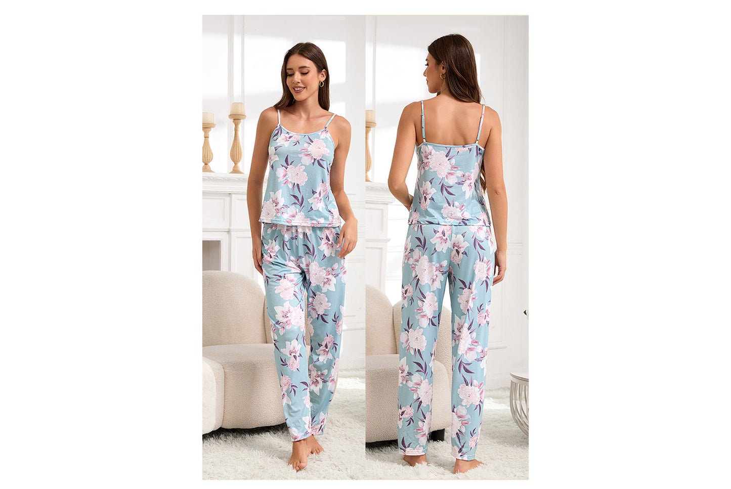 **Three-Piece Nightgown, Pants, and Suspender Nightdress Set**