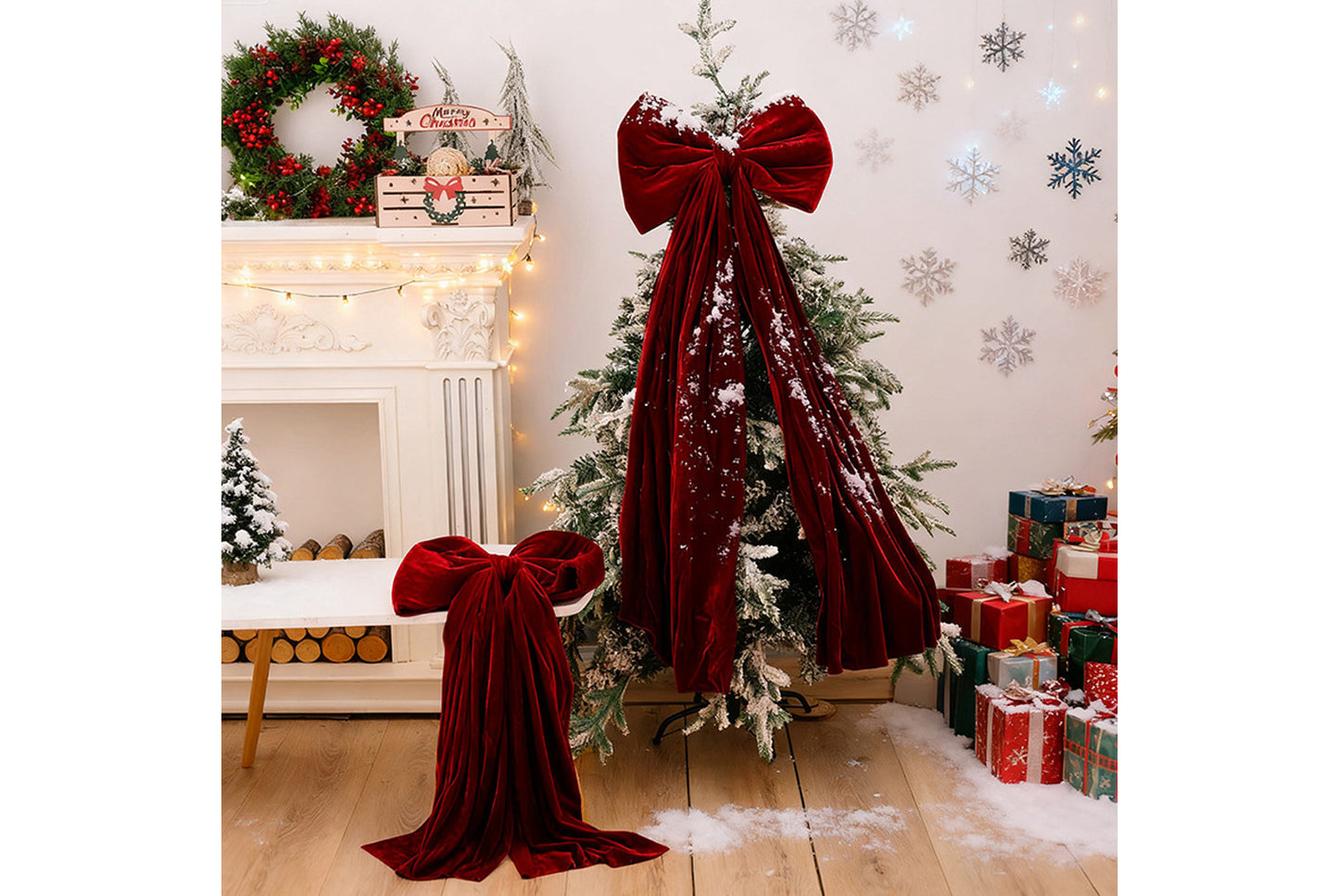 **Burgundy Fleece Christmas Bow Ornament (Multiple Sizes Available)**