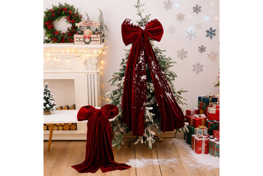 **Burgundy Fleece Christmas Bow Ornament (Multiple Sizes Available)**