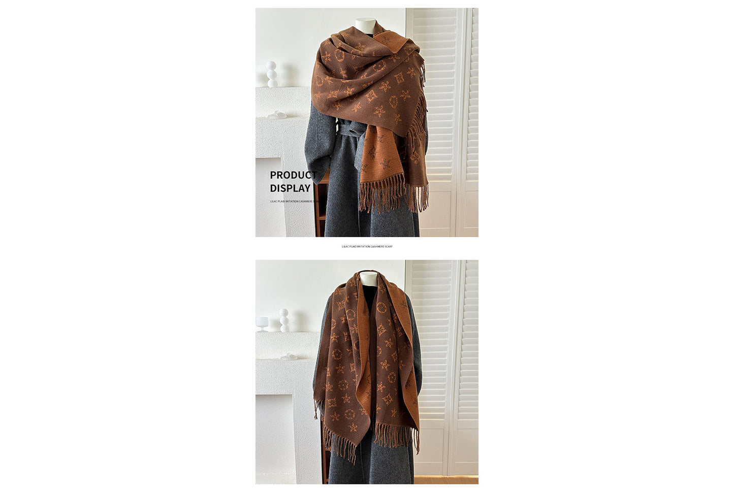 **Double-Sided Jacquard Tassel Scarf - Winter Warmth and Shawl Function**