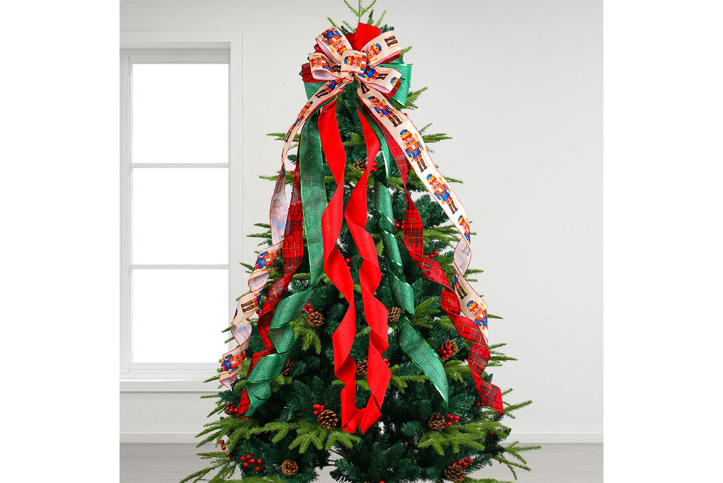 Christmas Tree Bow Hanging Ornament - Holiday Treetop Decoration