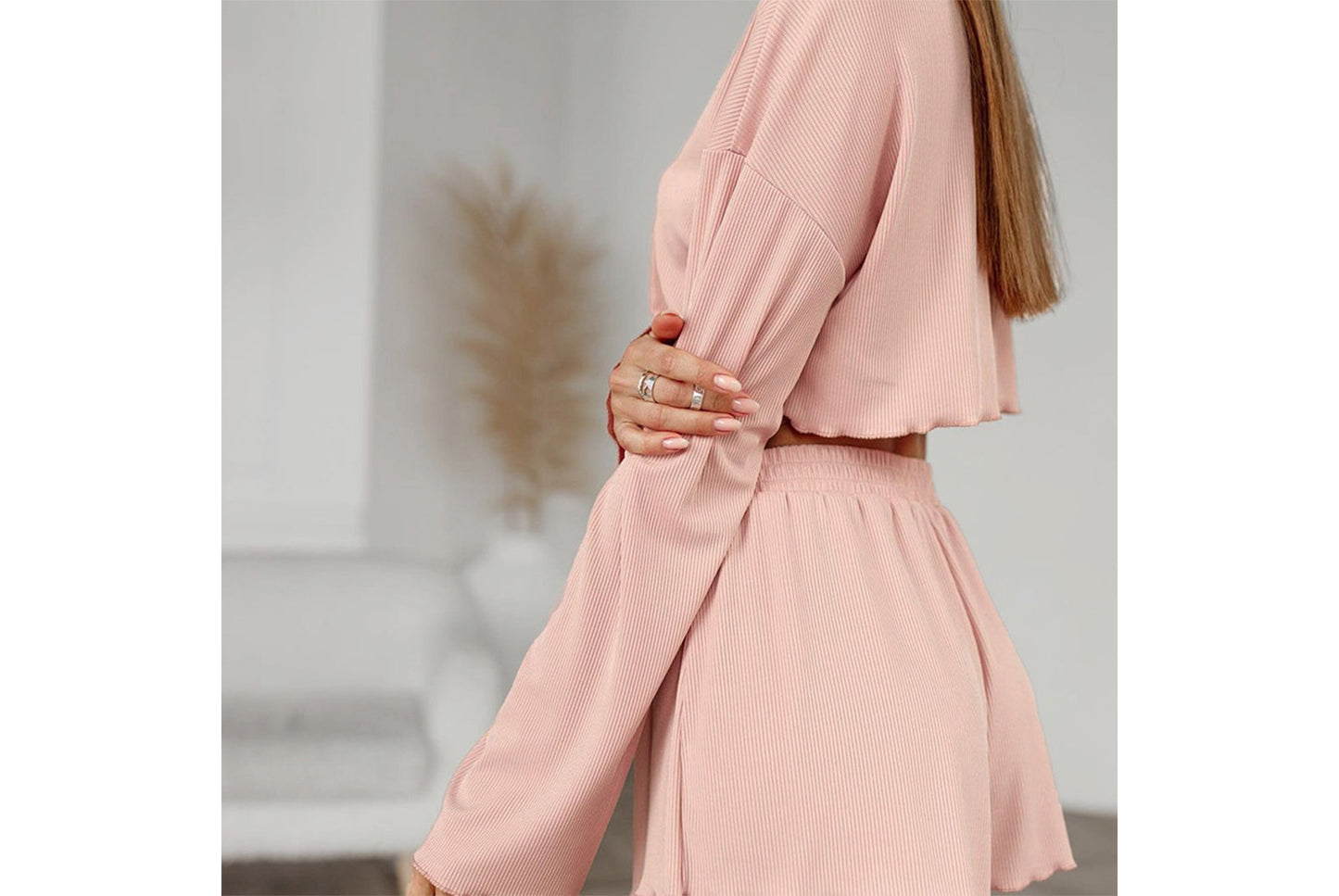 Girl-Style Knitted Midriff-Baring Pajama Set