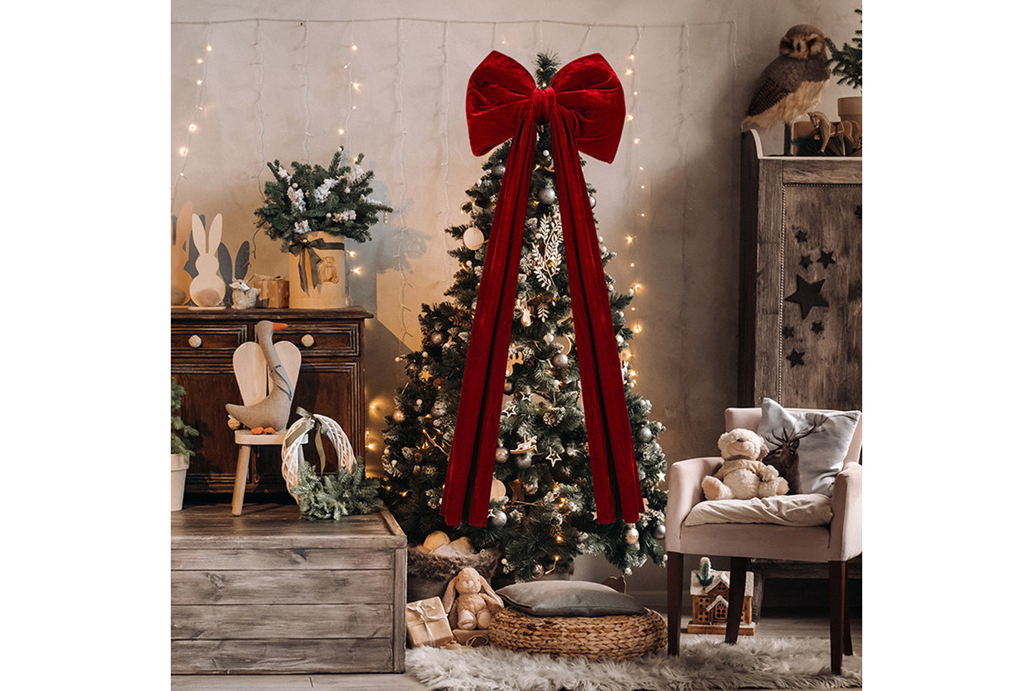 **Burgundy Fleece Christmas Bow Ornament (Multiple Sizes Available)**