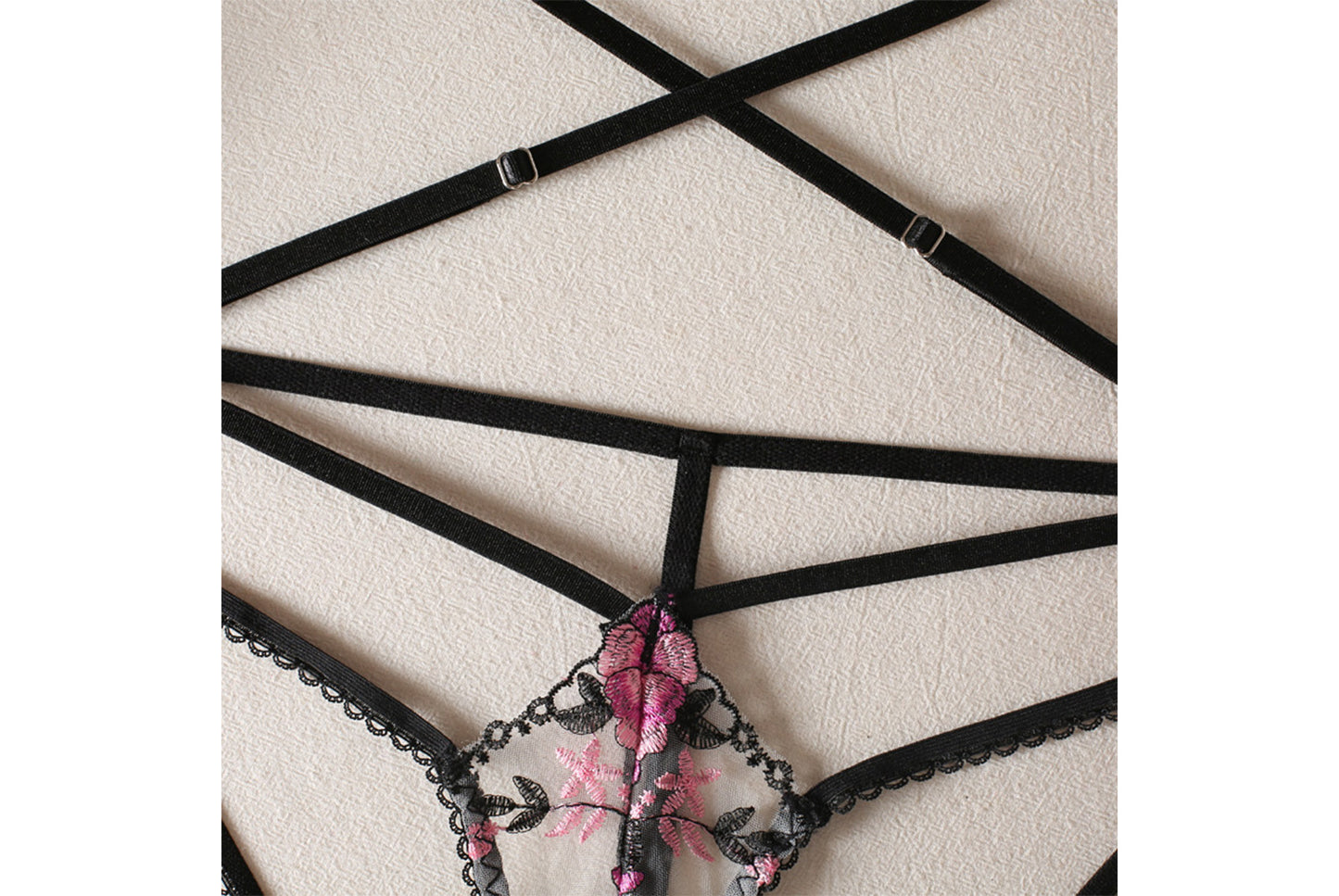 **Floral Embroidered Bandage Lingerie Set**