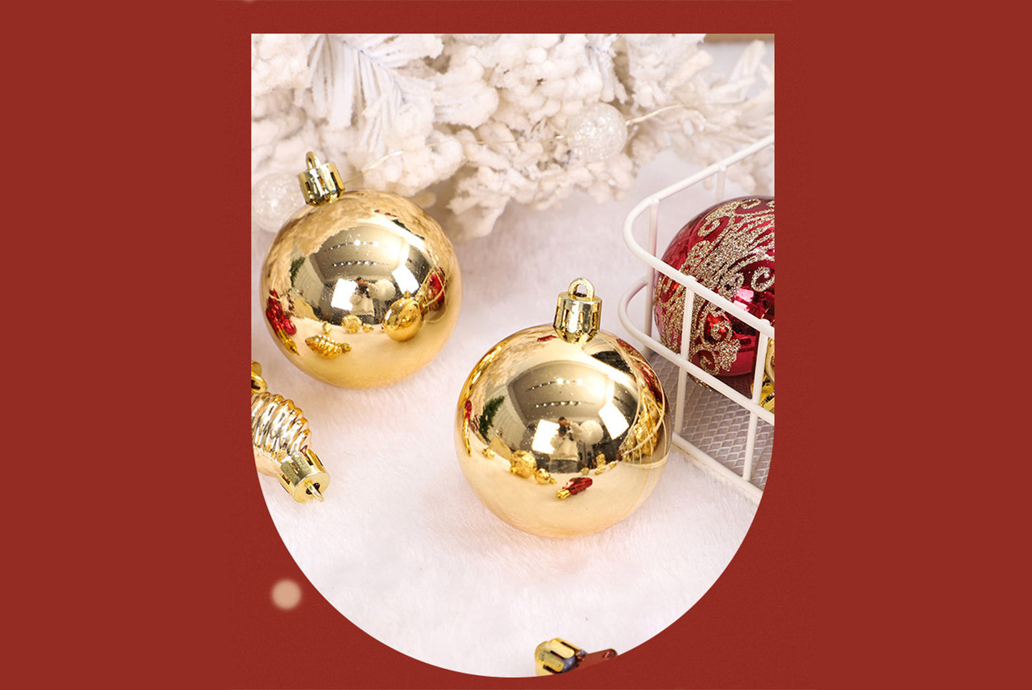 42 Painted Christmas Ball Set - Burgundy and Gold Christmas Tree Ornaments