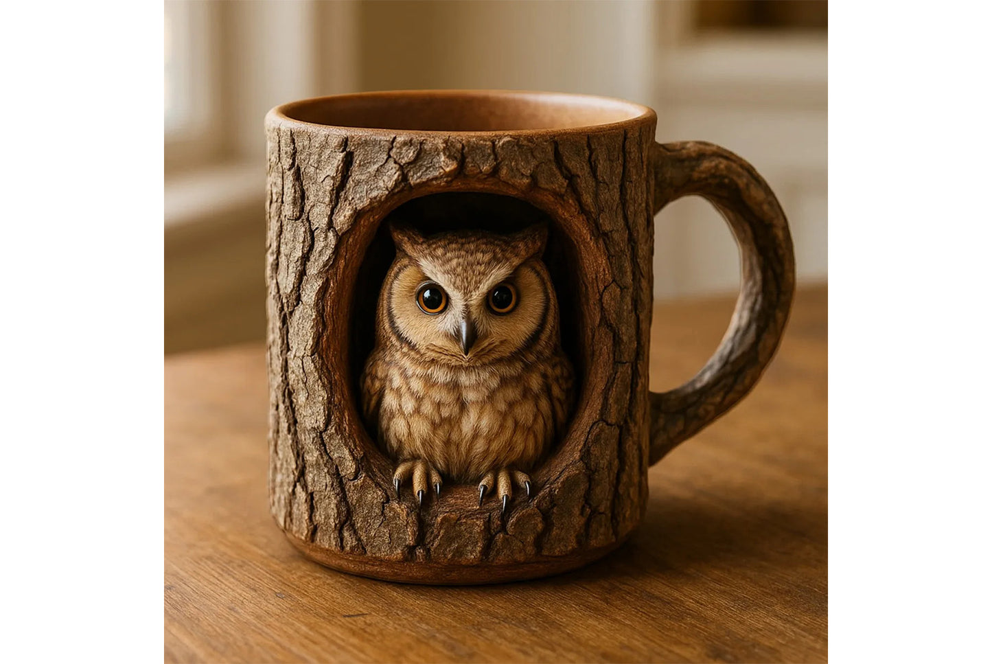 **Handmade Raccoon/Owl Tree Hole Mug | Creative Ceramic Mug**