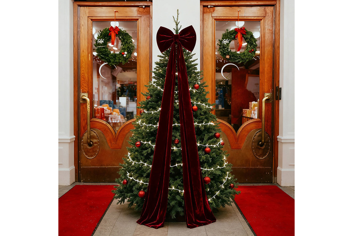 **Burgundy Fleece Christmas Bow Ornament (Multiple Sizes Available)**