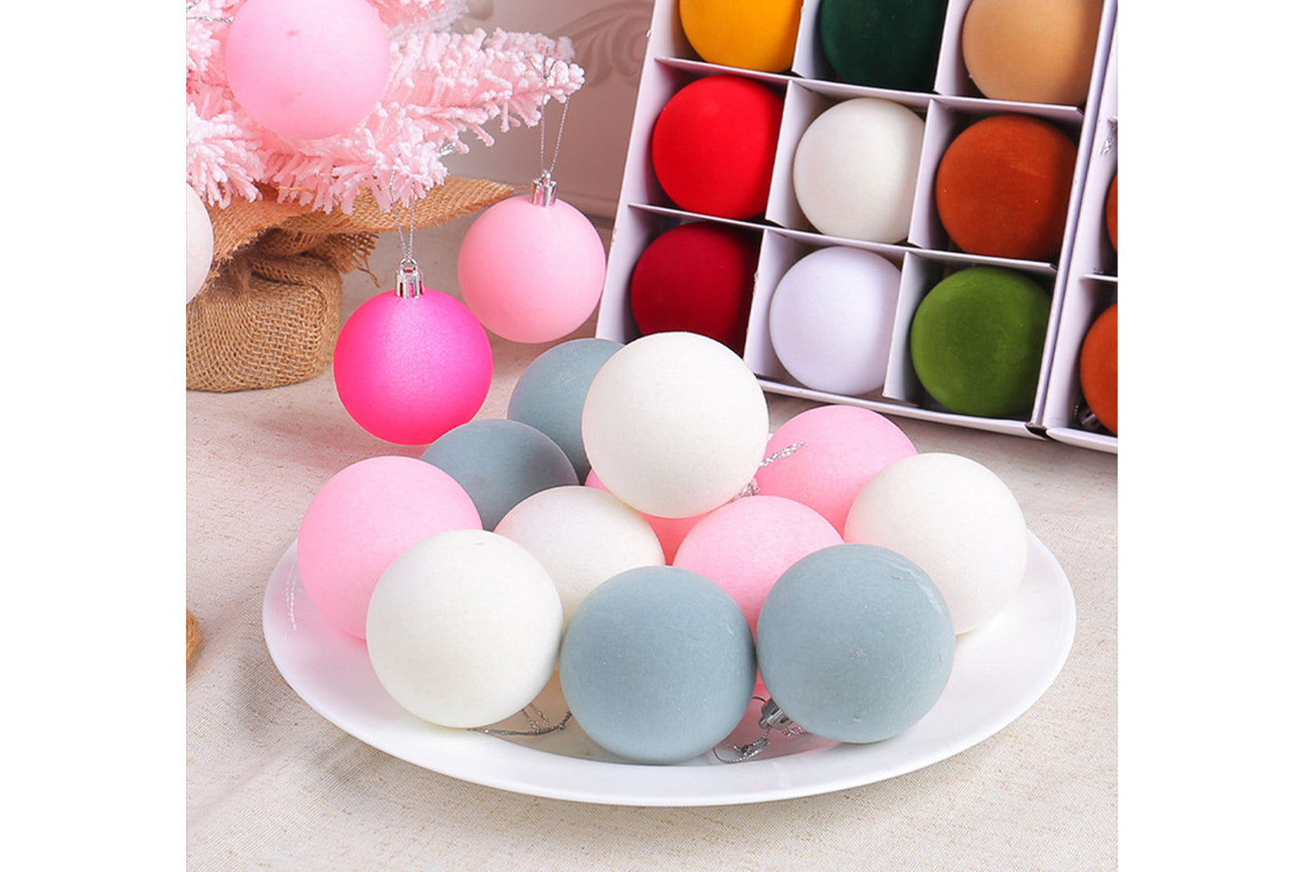 Colorful Flocked Christmas Ball Ornaments