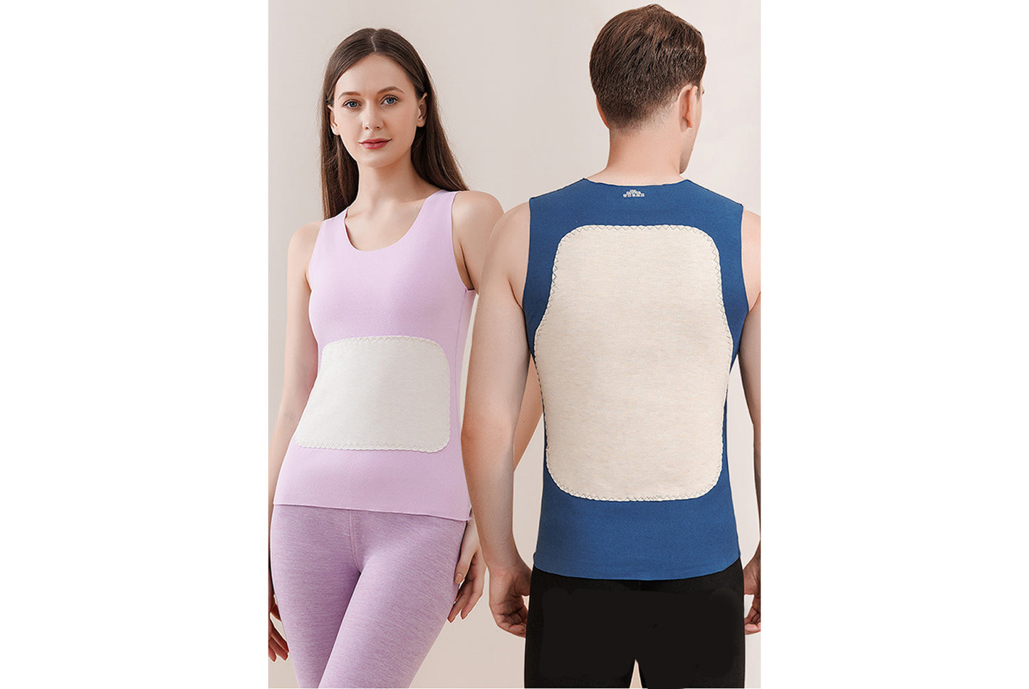 **Couple Large Patch Seamless Warm Vest Set**