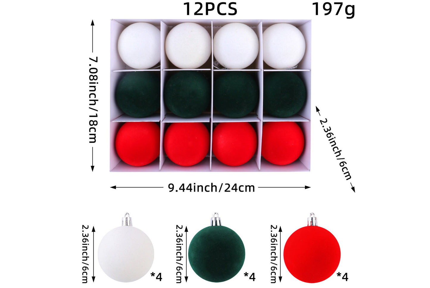 Colorful Flocked Christmas Ball Ornaments