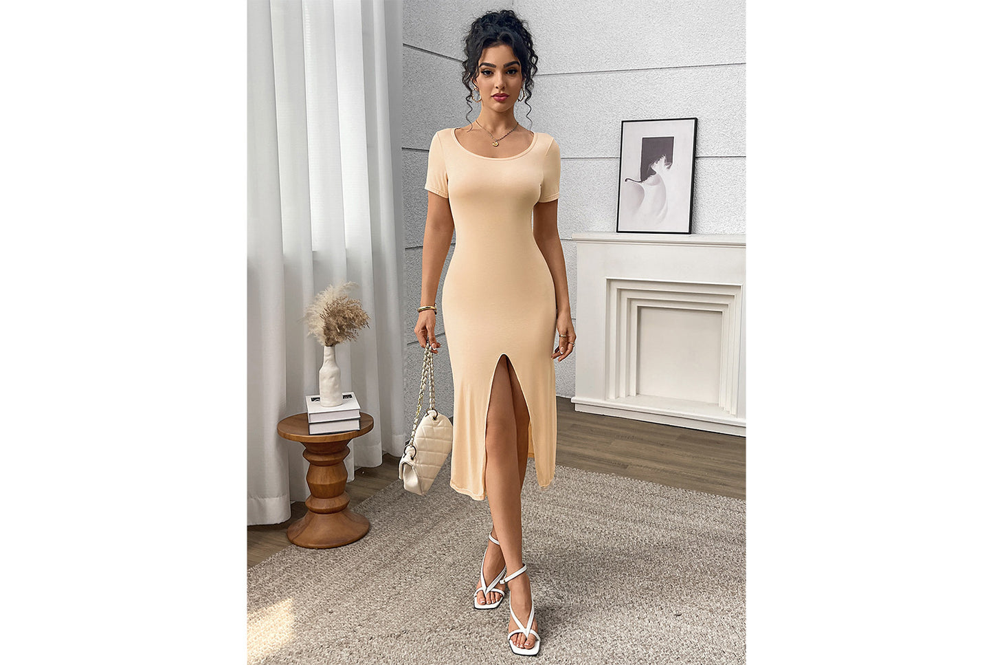 **French Vintage Collar Dress with Slit Waist**