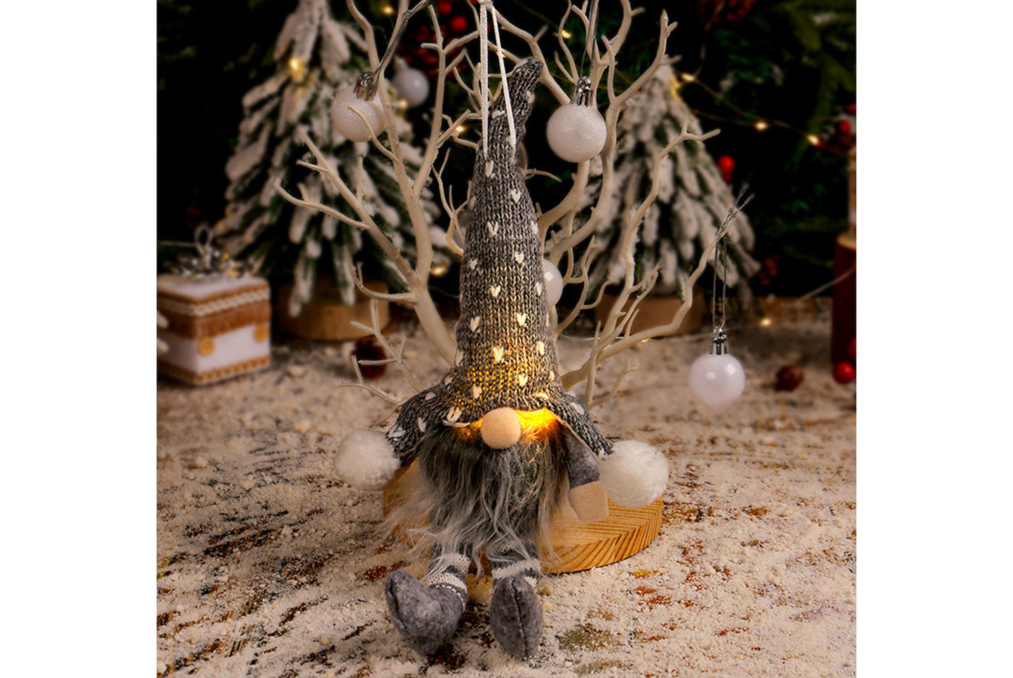 Christmas Forest Old Man Pendant - Knitted Hat Seated Faceless Doll Decoration