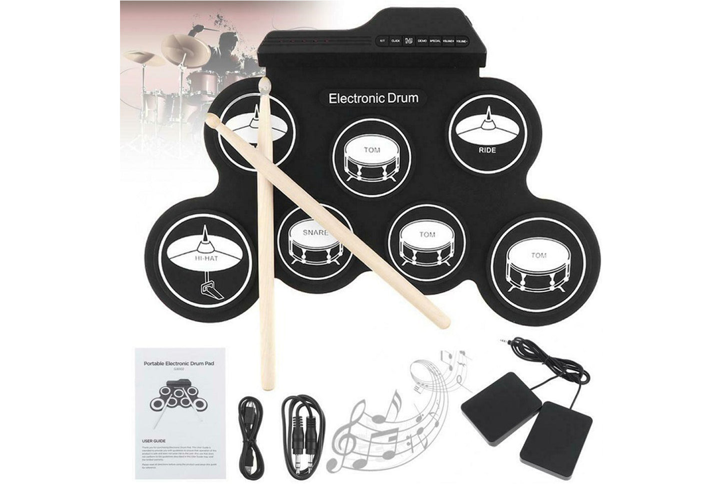 Portable silicone roll drum kit