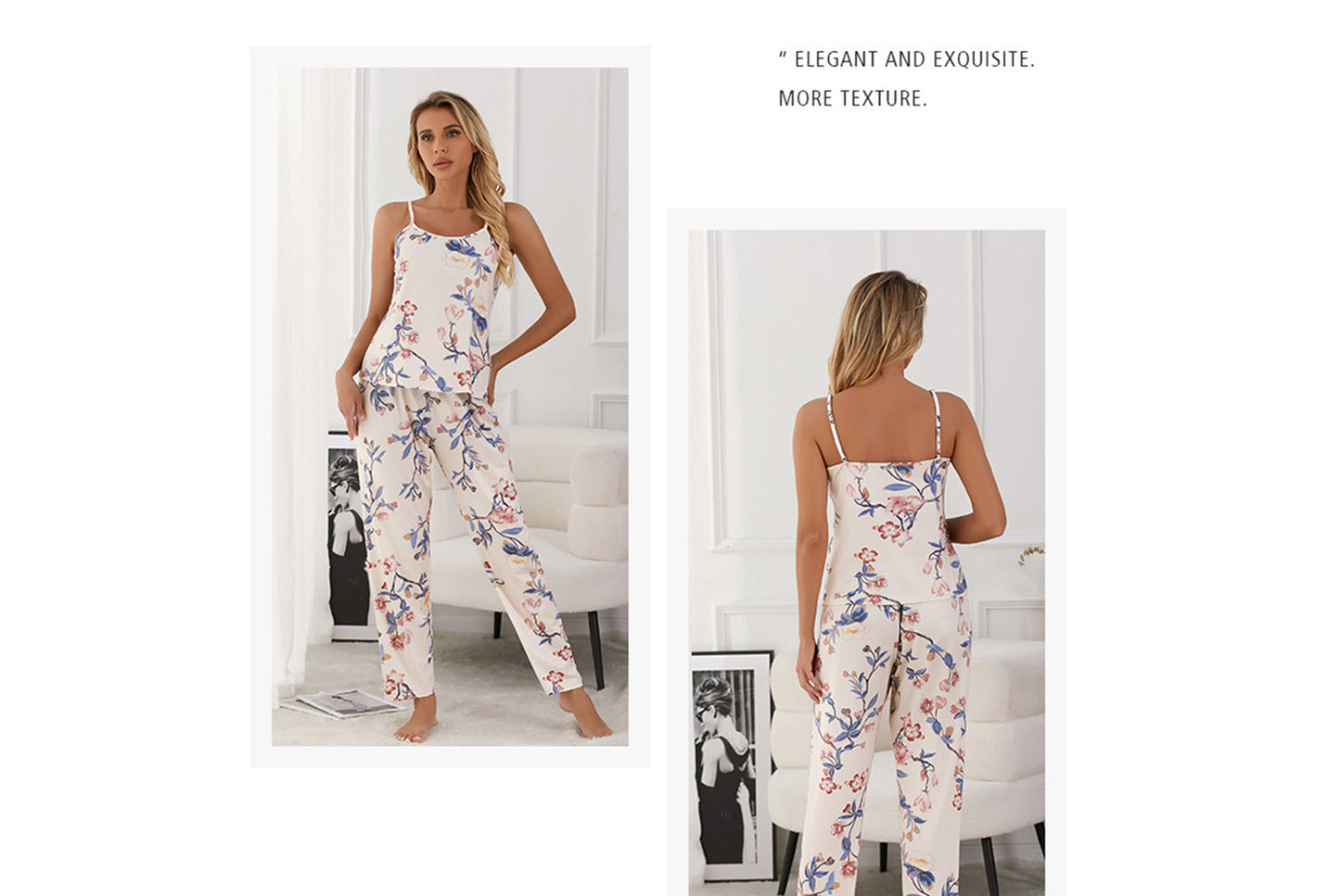 **Three-piece loungewear set with robe, suspenders, and pants**