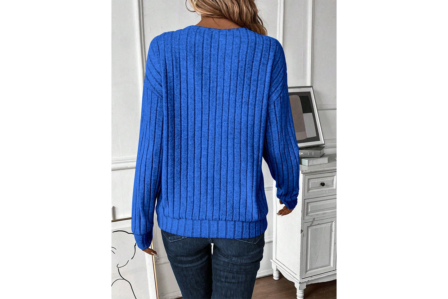 V-Neck Ribbed Long-Sleeve Top