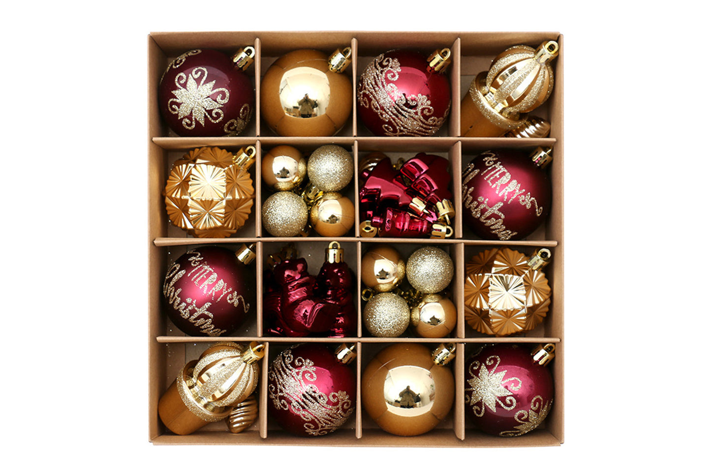 42 Painted Christmas Ball Set - Burgundy and Gold Christmas Tree Ornaments