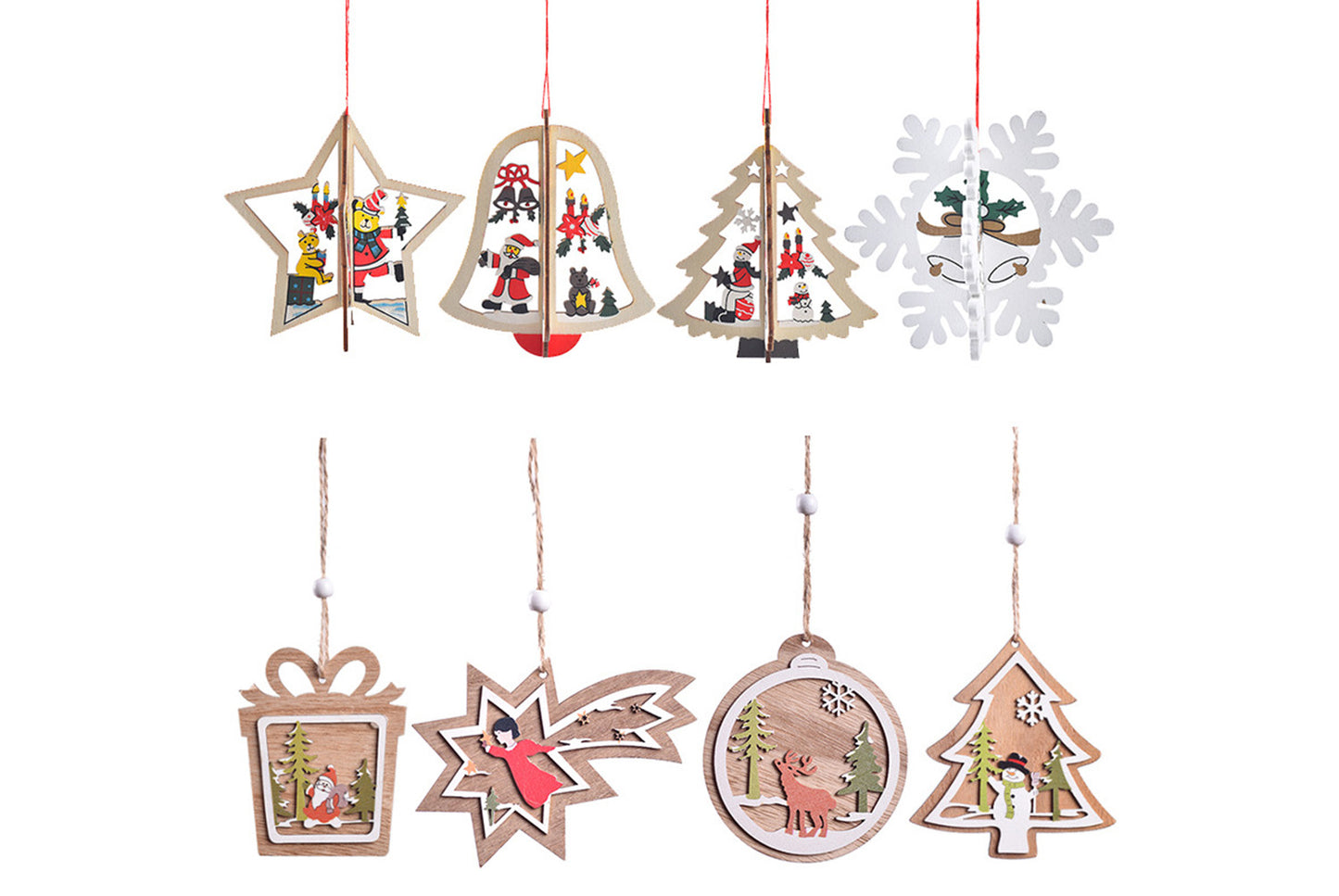 **Christmas Wooden Ornament Set - Multiple 3D Decorations**