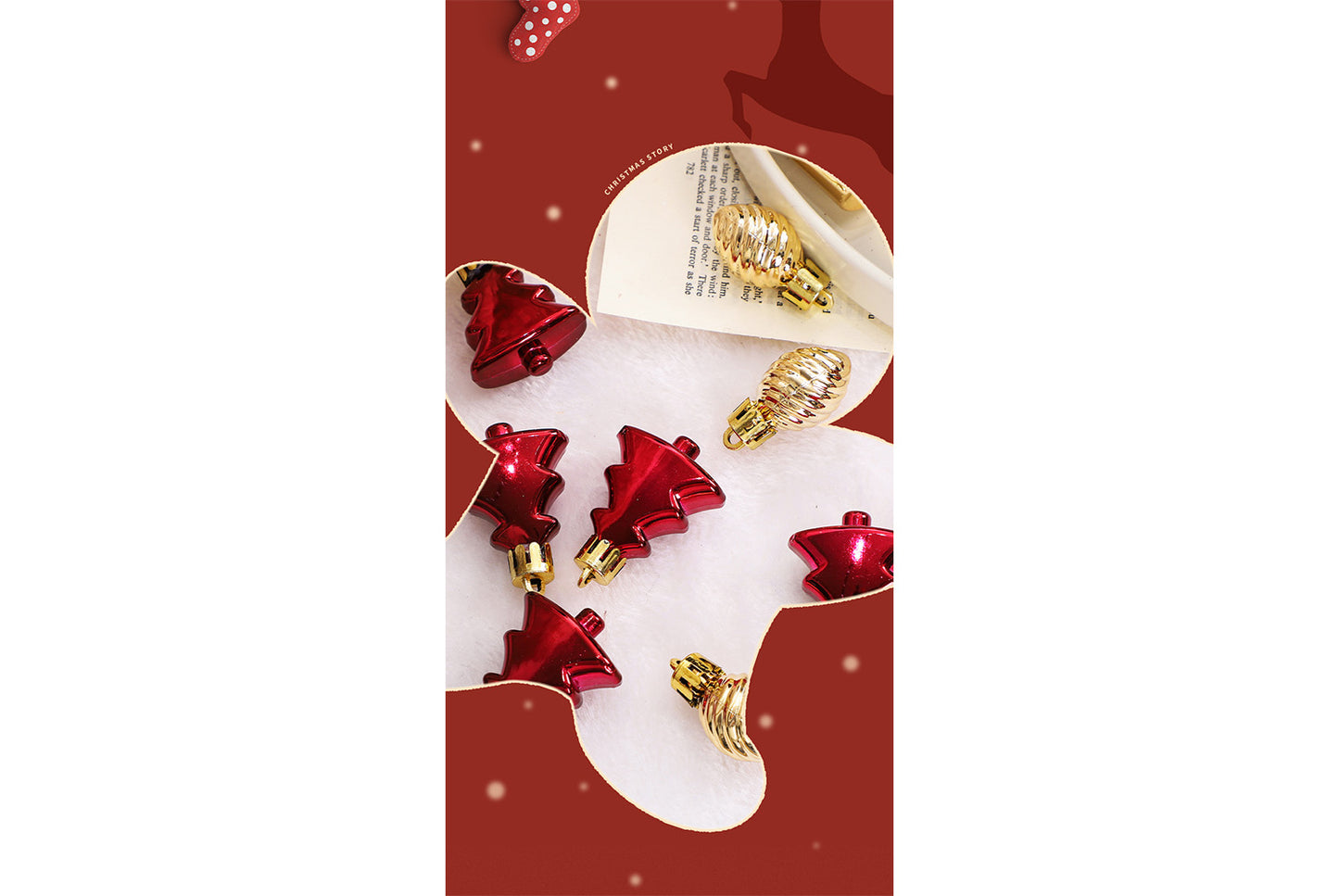 42 Painted Christmas Ball Set - Burgundy and Gold Christmas Tree Ornaments