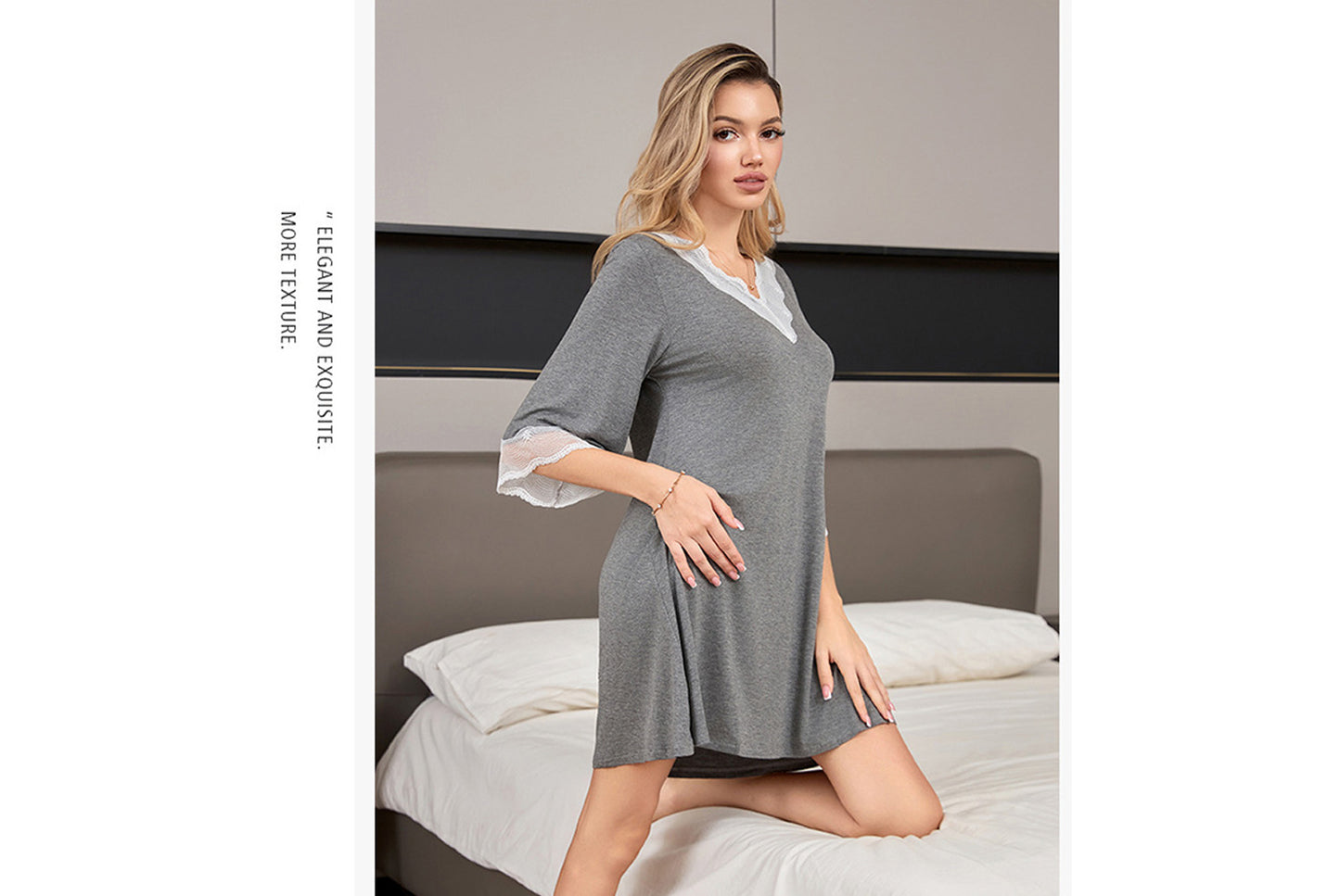 **Lace-Panel Sexy V-Neck Pure Modal Cotton Loungewear**