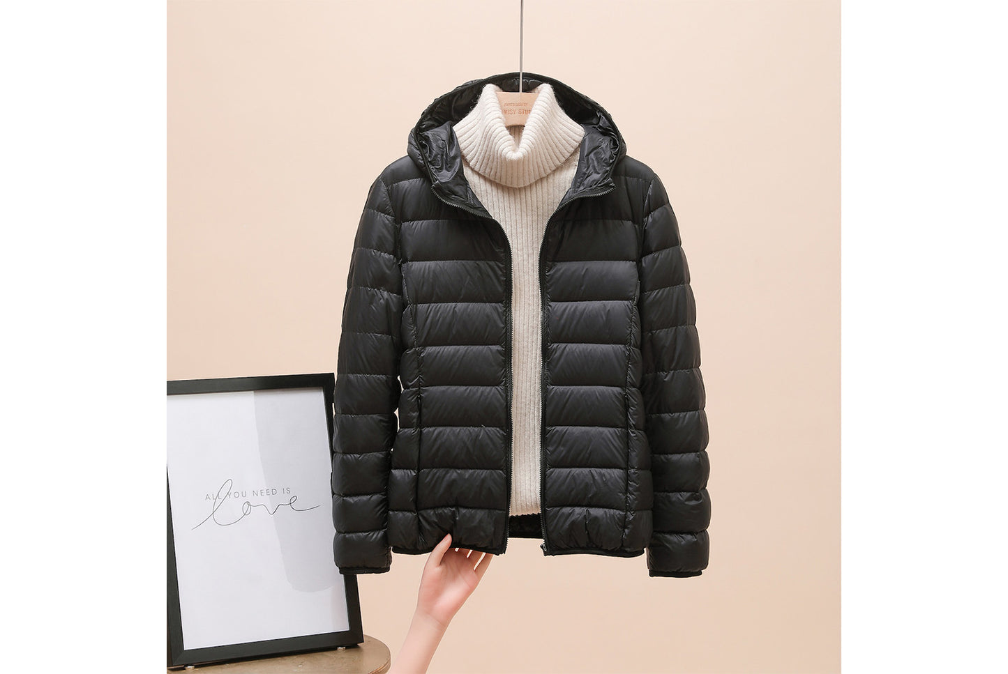 **Ladies short white duck down jacket (lightweight and warm)**