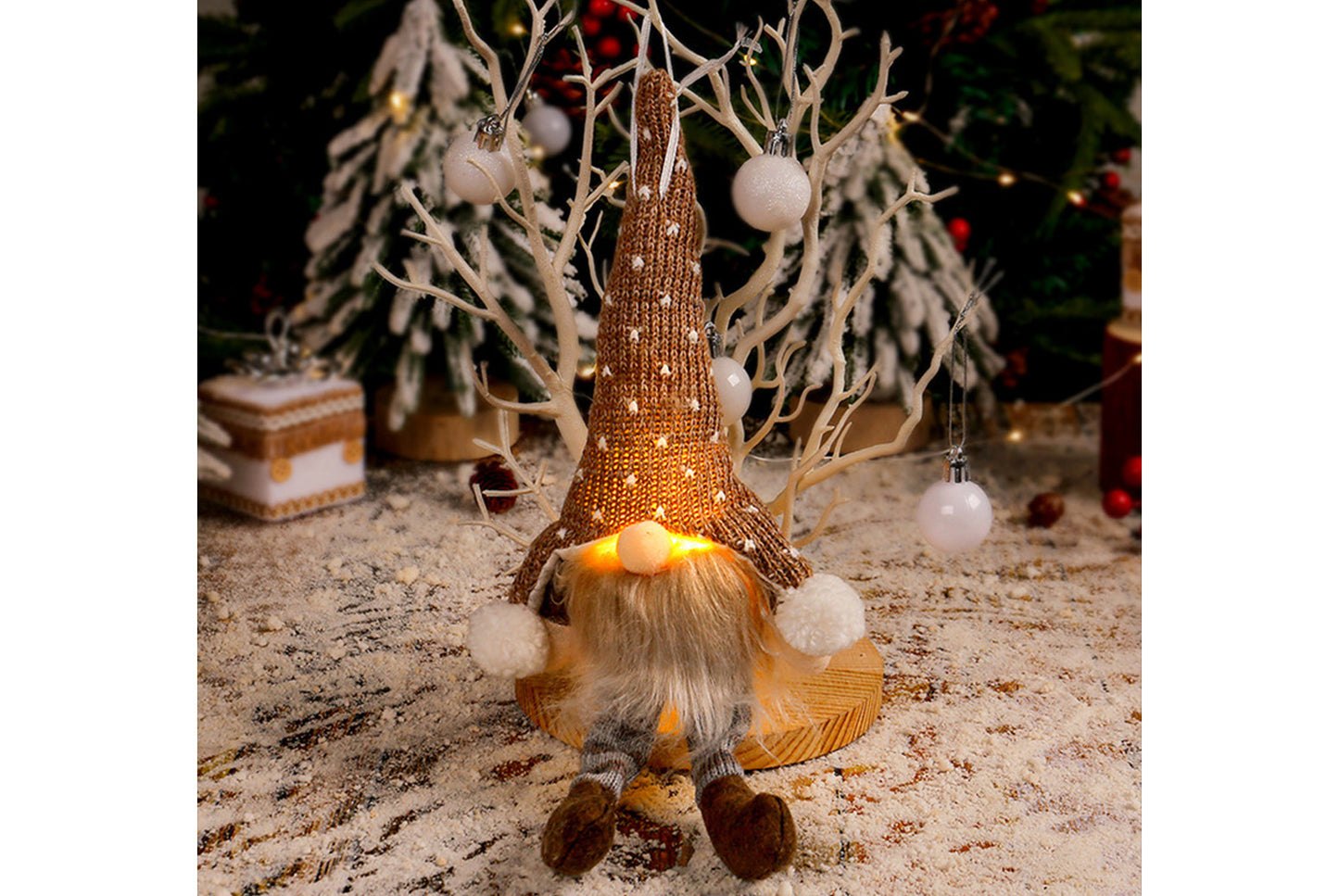 Christmas Forest Old Man Pendant - Knitted Hat Seated Faceless Doll Decoration