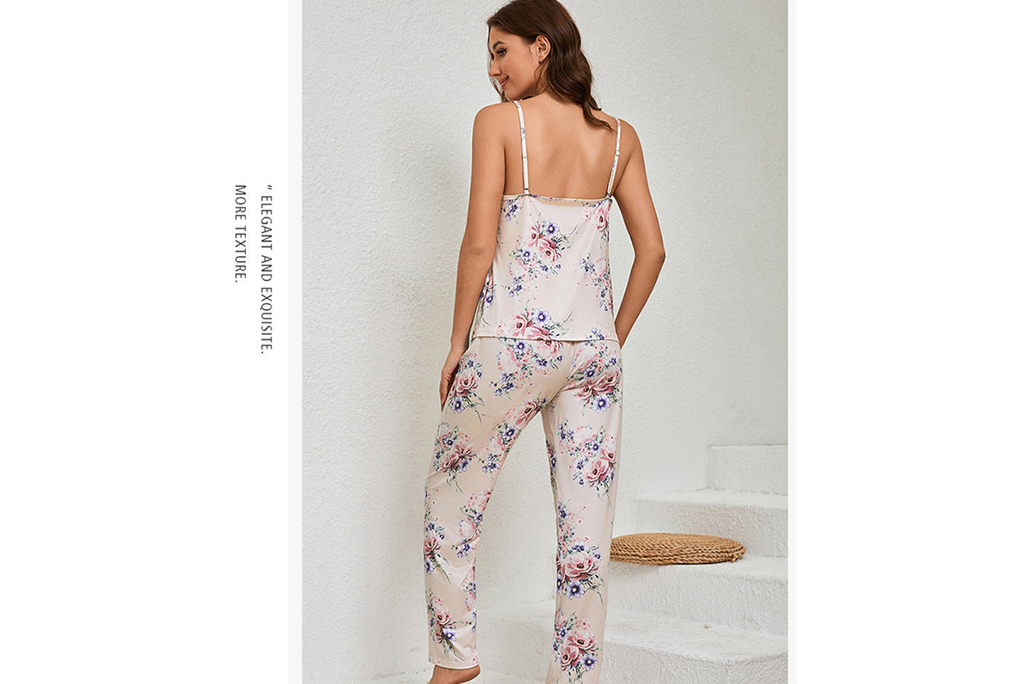 **Three-piece loungewear set with robe, suspenders, and pants**