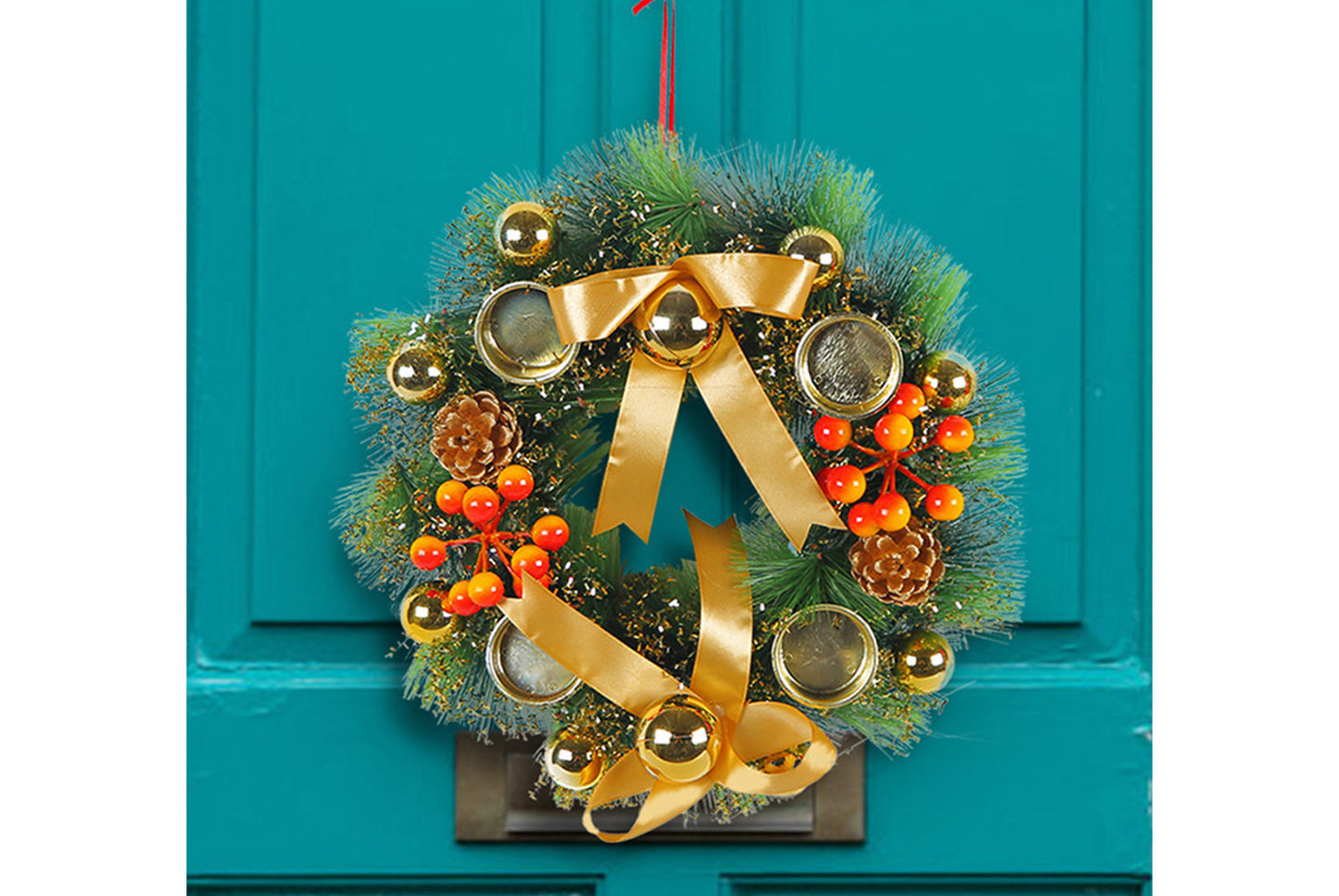 Christmas Candlestick Wreath - Simulated Pine Cone Decorative Wreath