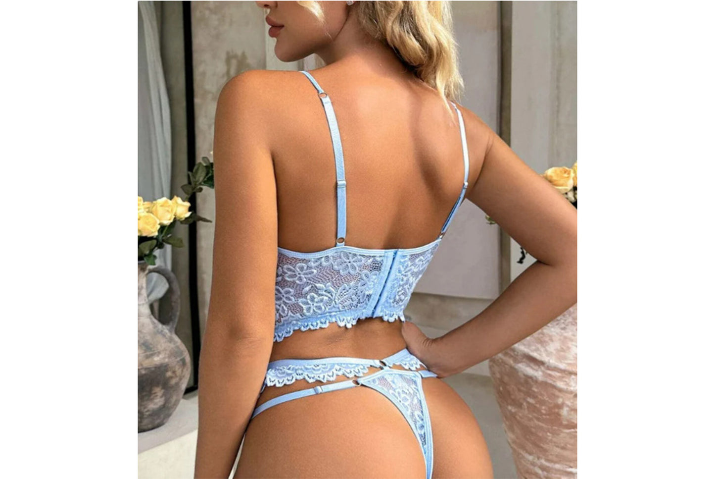 **Underwire Lace Bra Set - 3D Floral Sheer Sexy Lingerie**