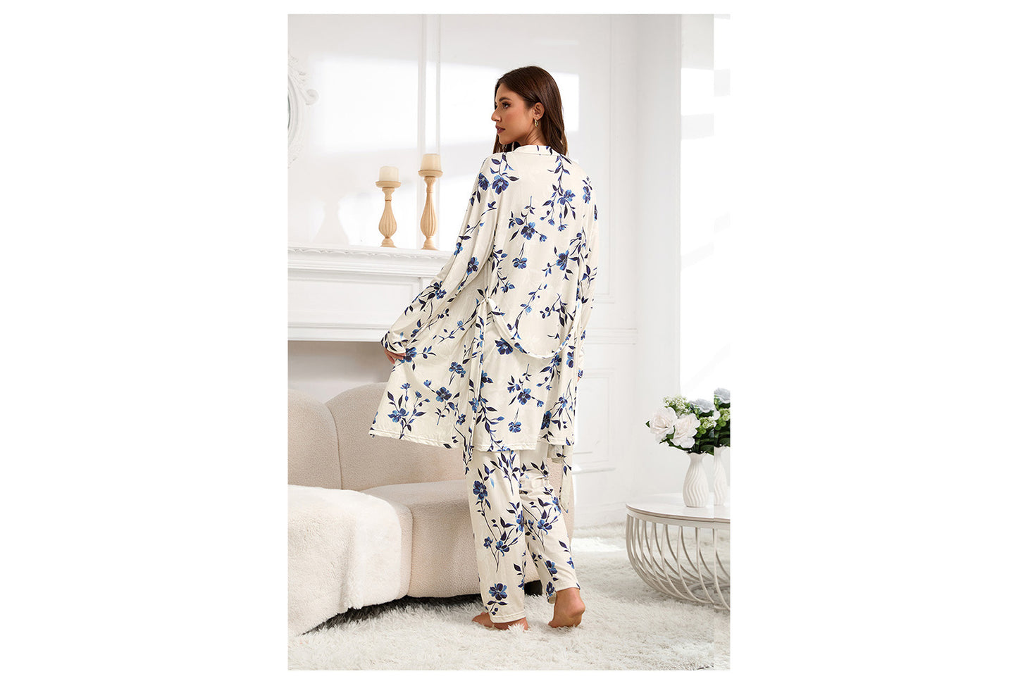 **Three-Piece Nightgown, Pants, and Suspender Nightdress Set**