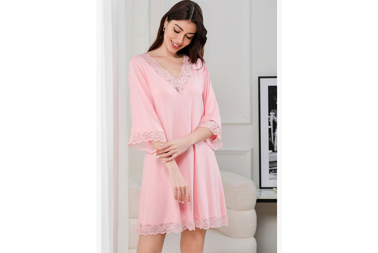 **Women's Sexy Lace V-Neck Cotton Loungewear Pajamas**