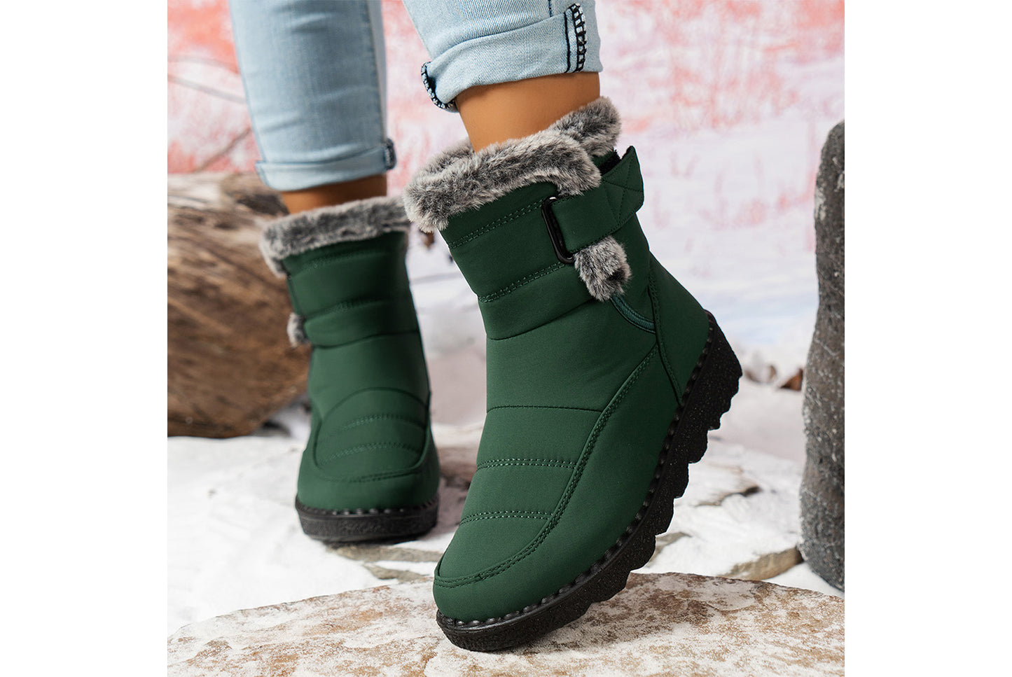 **Women's Waterproof Rabbit Fur Snow Boots**