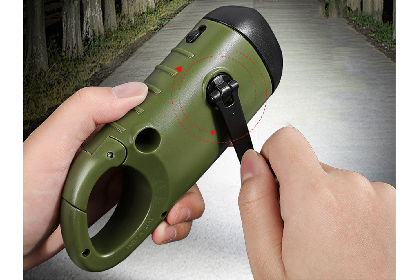 Solar-Powered Flashlight, Hand-Cranked/USB Rechargeable