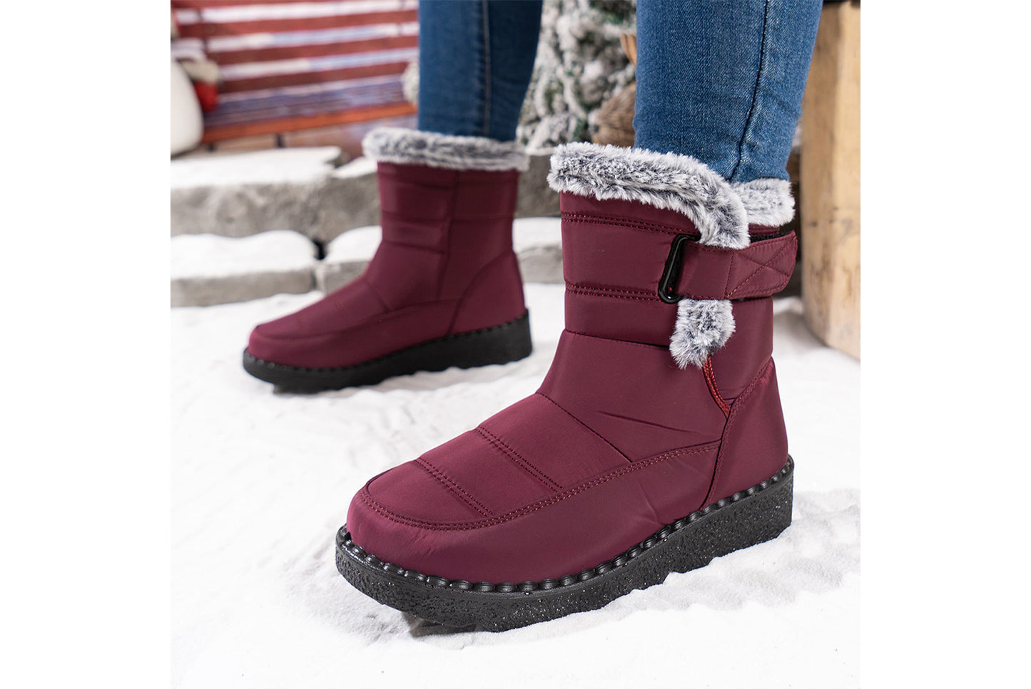 **Women's Waterproof Rabbit Fur Snow Boots**