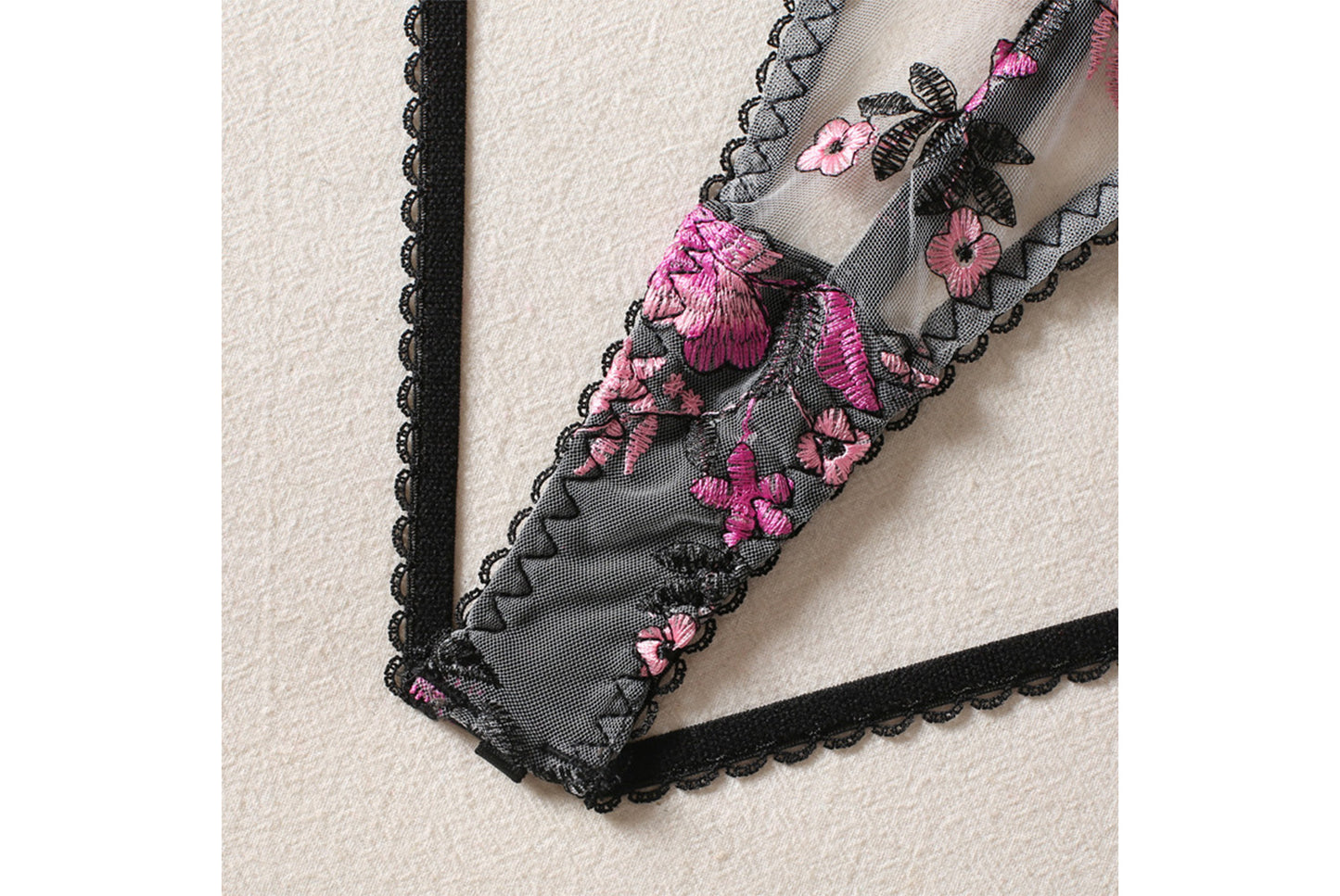 **Floral Embroidered Bandage Lingerie Set**