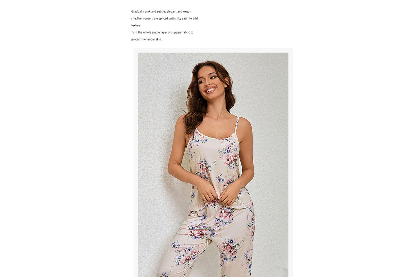 **Three-piece loungewear set with robe, suspenders, and pants**