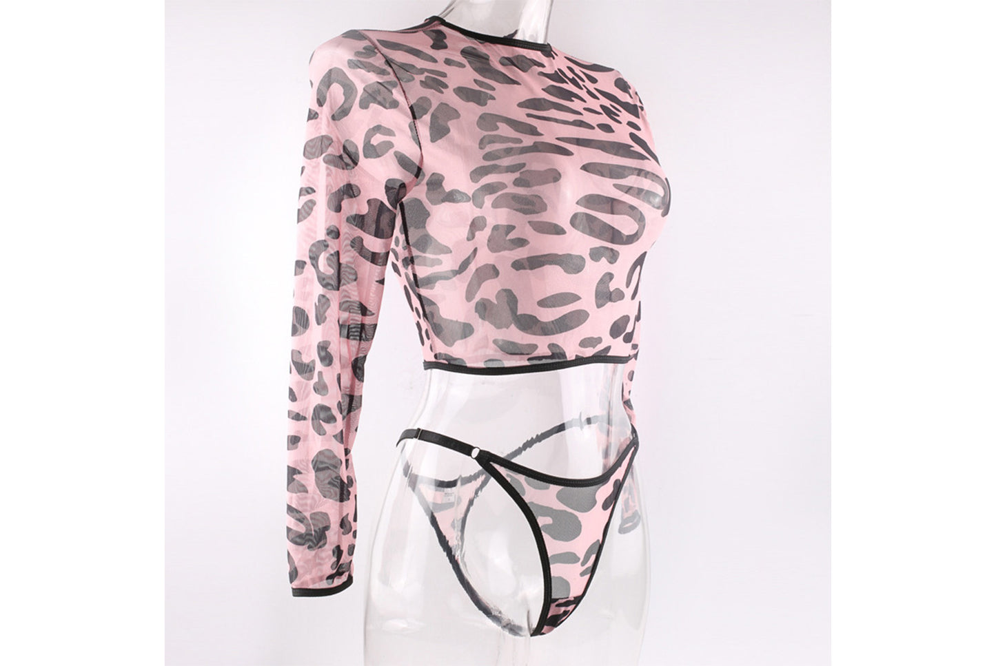 **Leopard Print Seamless Breathable Long-Sleeved Sexy Lingerie Set**