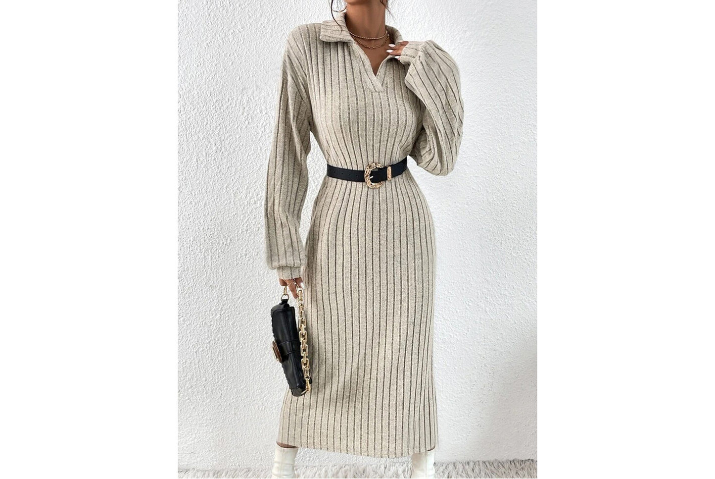 Solid Color Off-Shoulder Slit Dress(No belt)