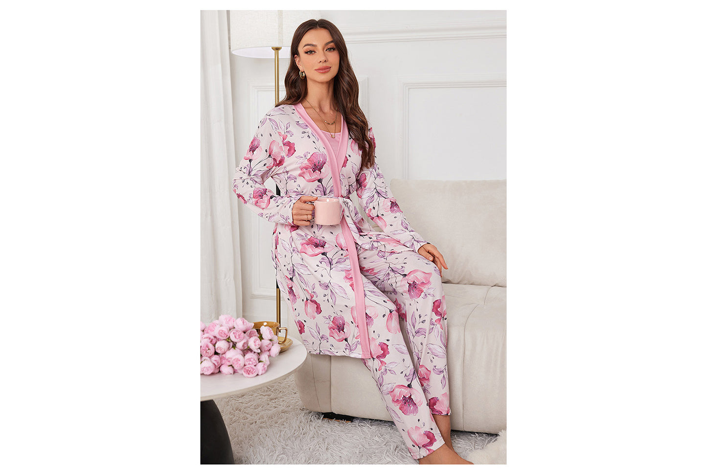 **Three-Piece Nightgown, Pants, and Suspender Nightdress Set**