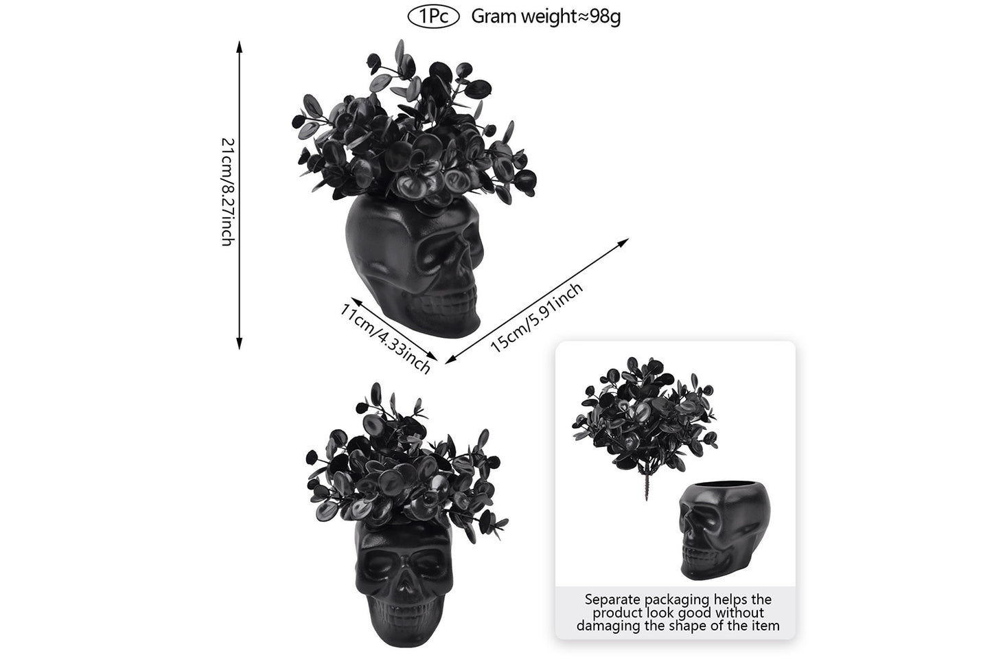 Halloween Simulated Plant Pots | Skull/White Pot/Succulent Series