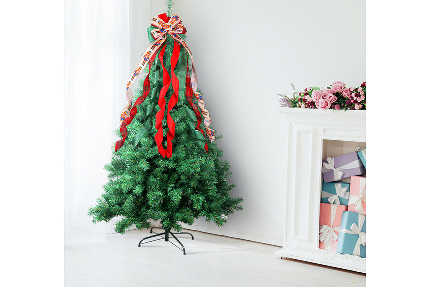 Christmas Tree Bow Hanging Ornament - Holiday Treetop Decoration