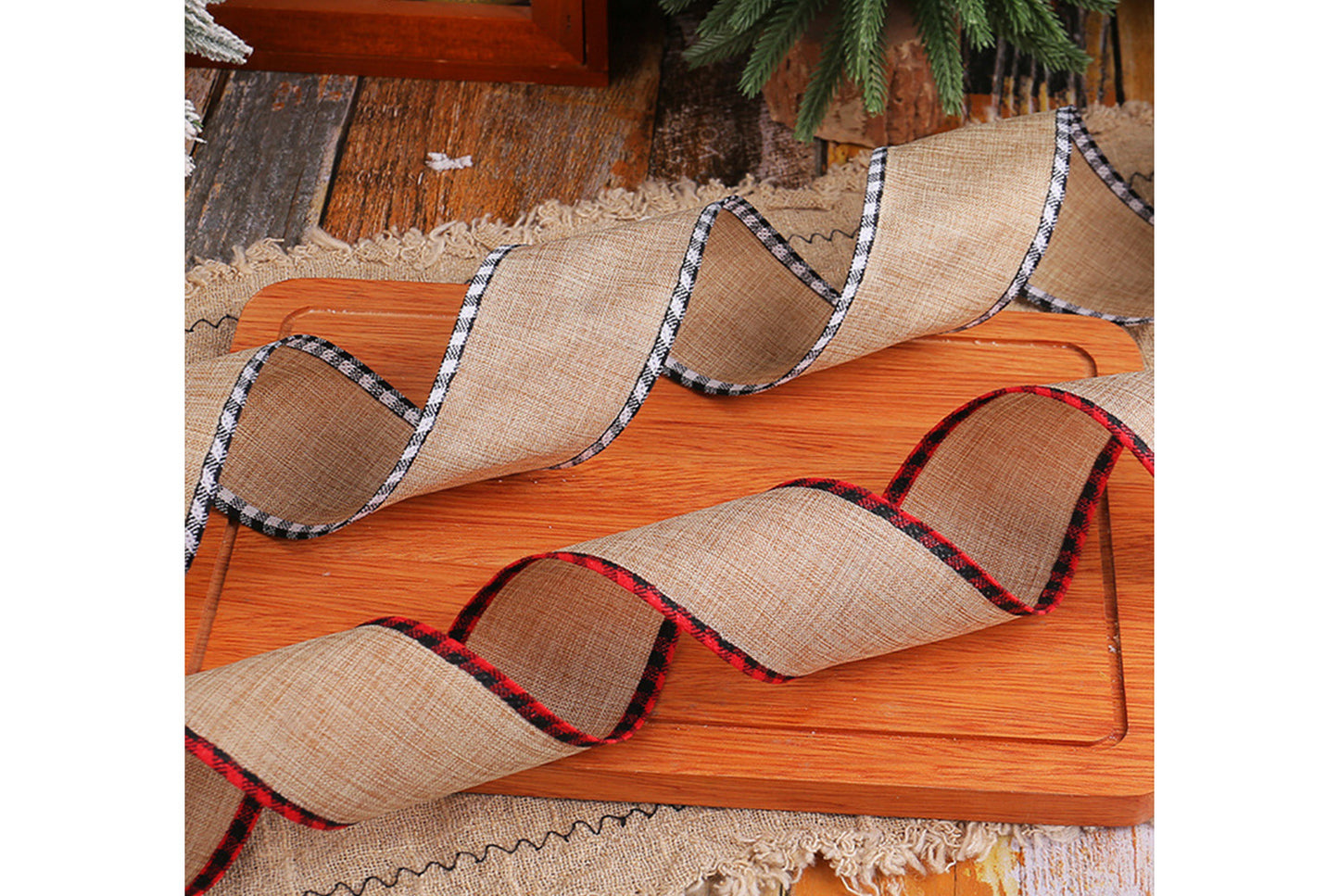 Christmas Linen Plaid Ribbon - DIY Gift Wrapping Decorative Ribbon