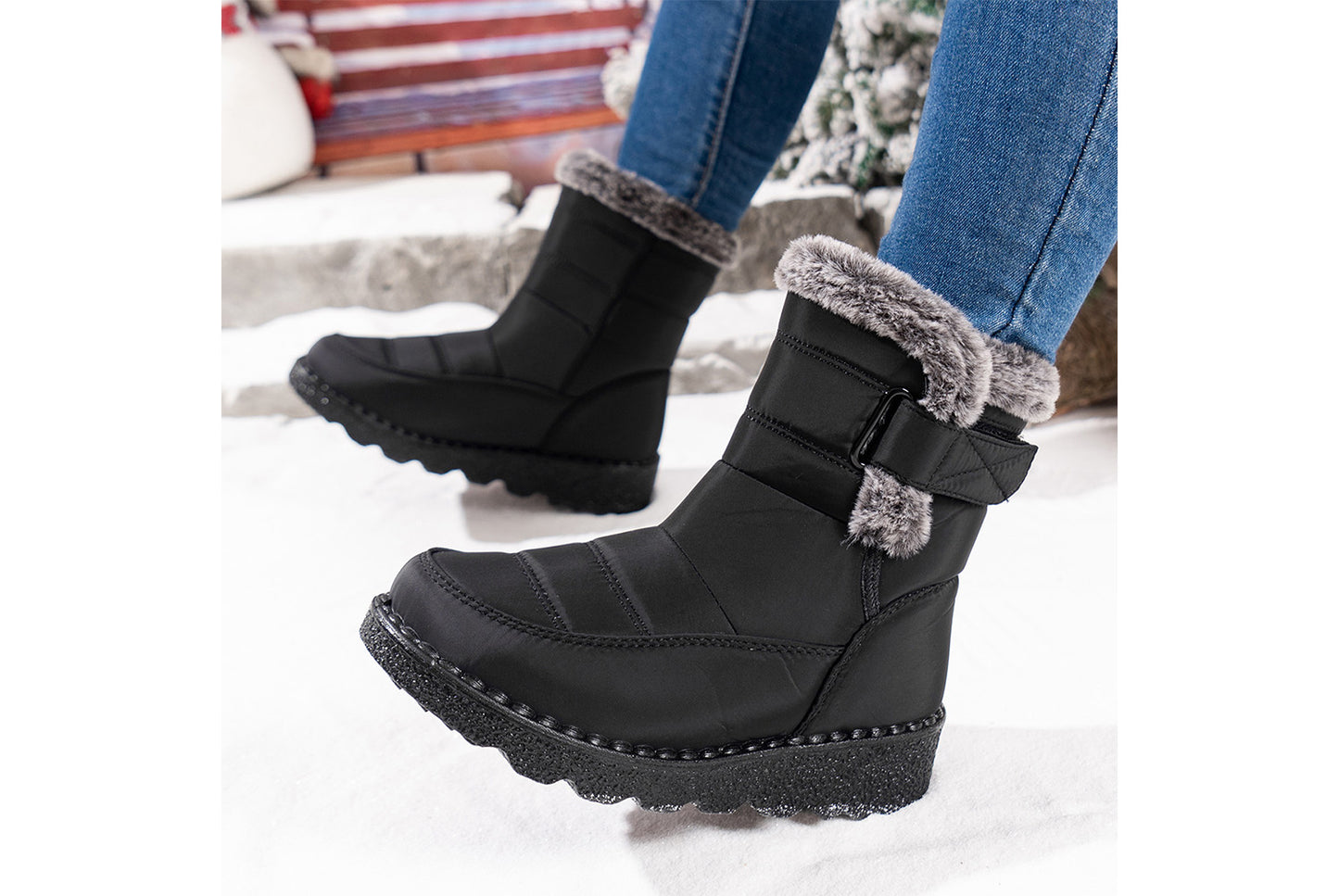 **Women's Waterproof Rabbit Fur Snow Boots**