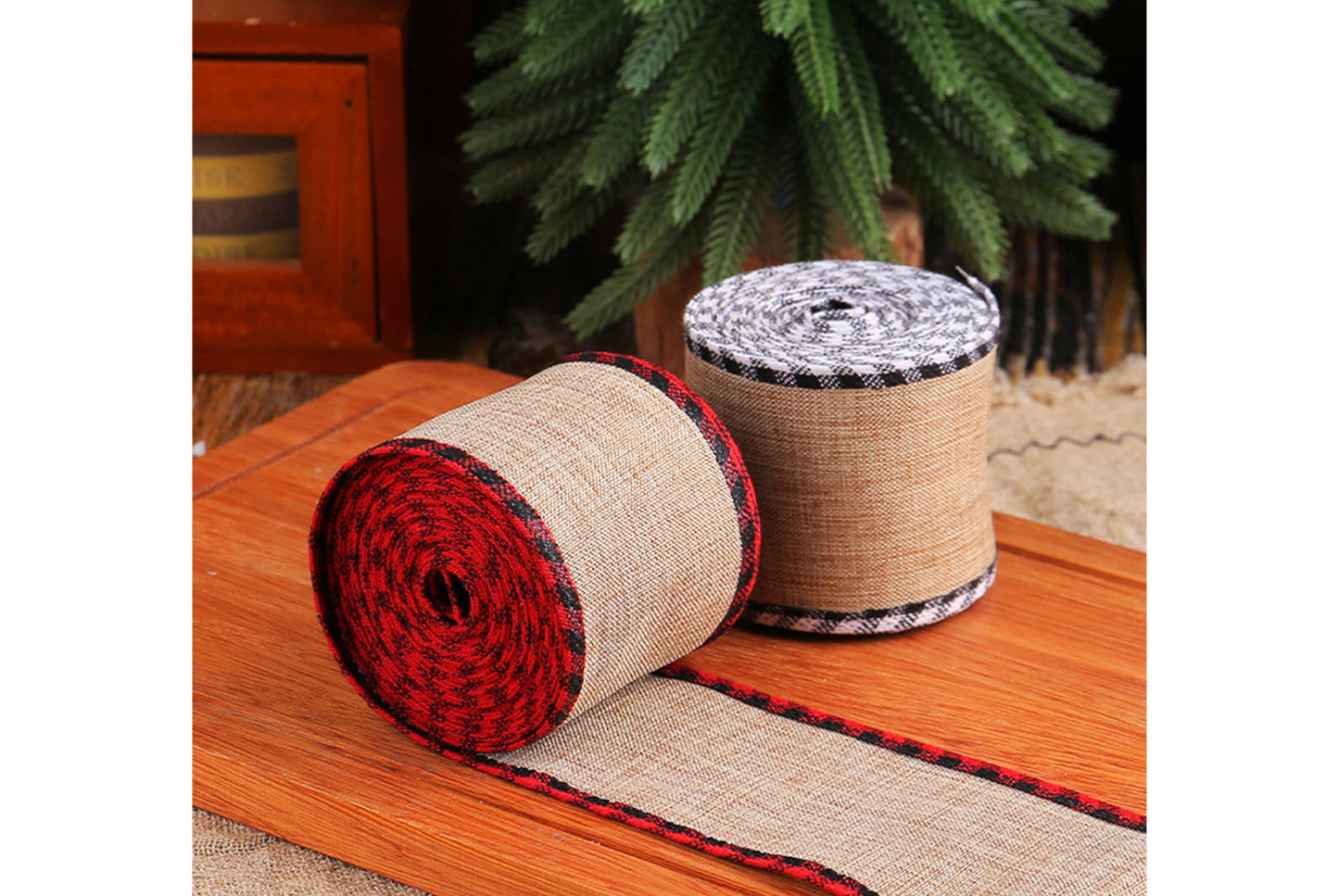 Christmas Linen Plaid Ribbon - DIY Gift Wrapping Decorative Ribbon