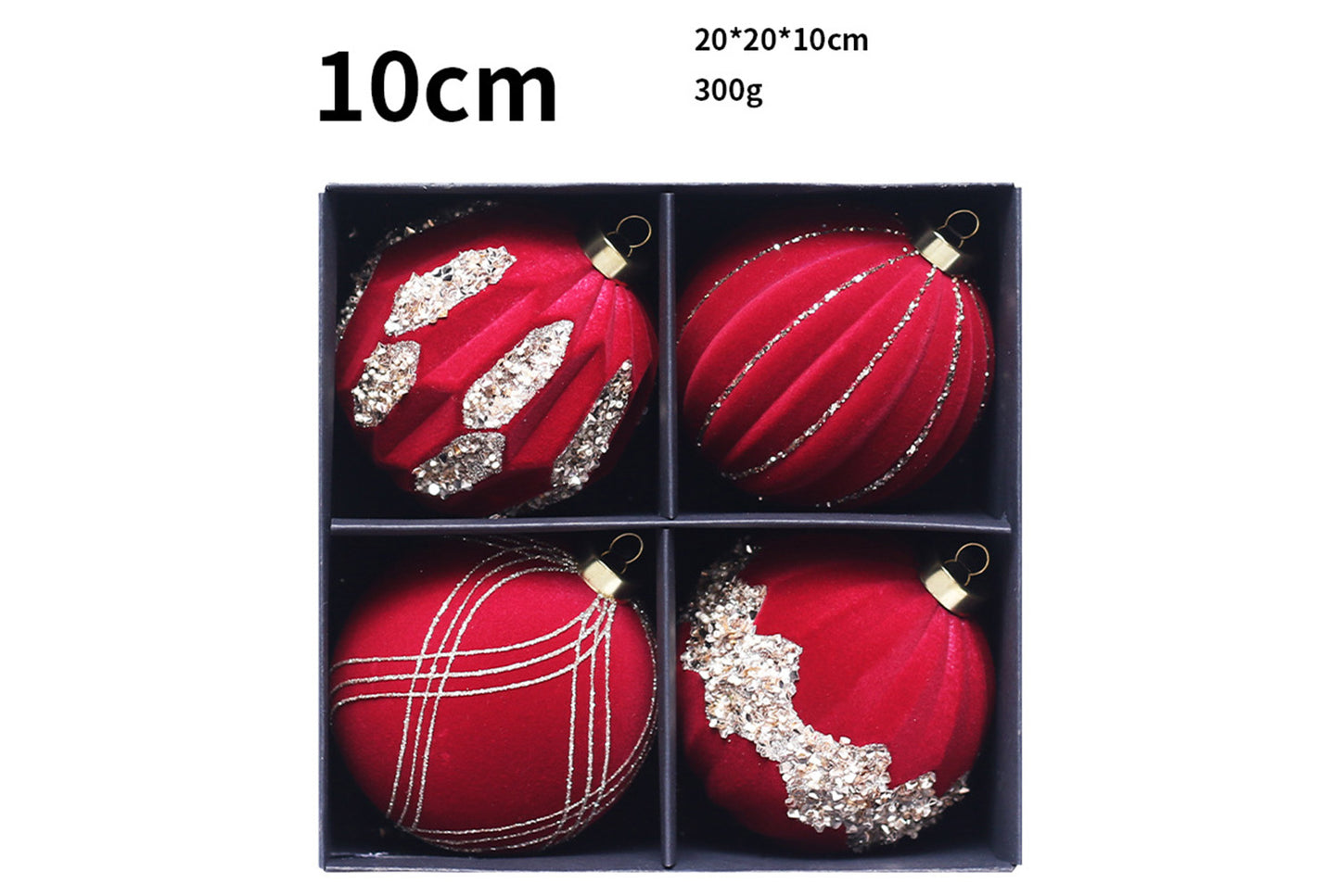 10cm Colored Diamond Flocked Christmas Ball Pendant Set (4-Pack)
