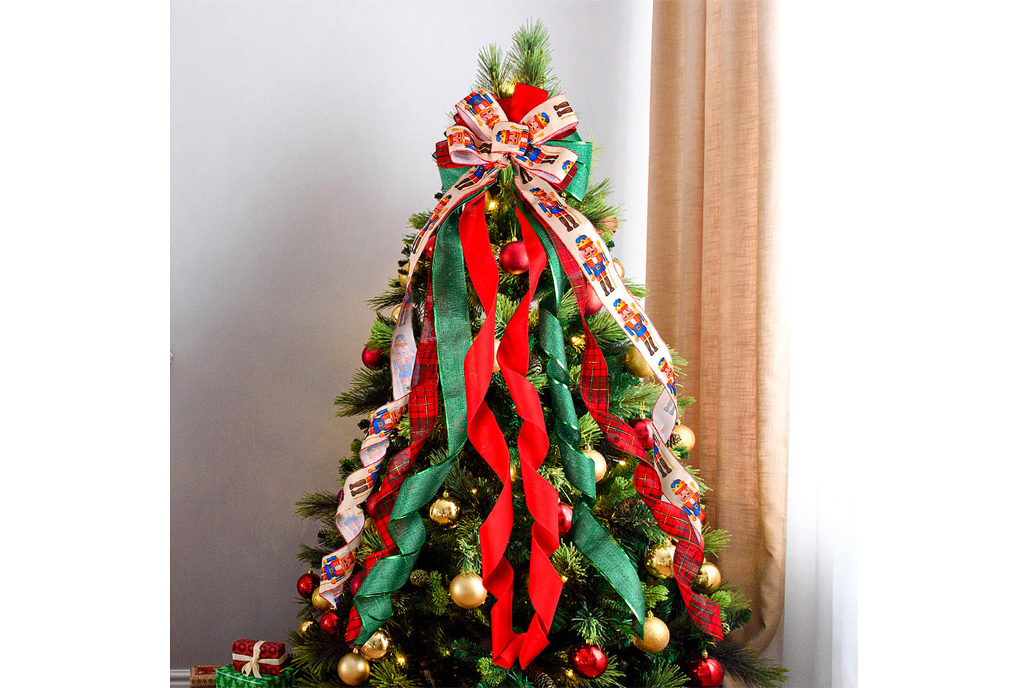 Christmas Tree Bow Hanging Ornament - Holiday Treetop Decoration