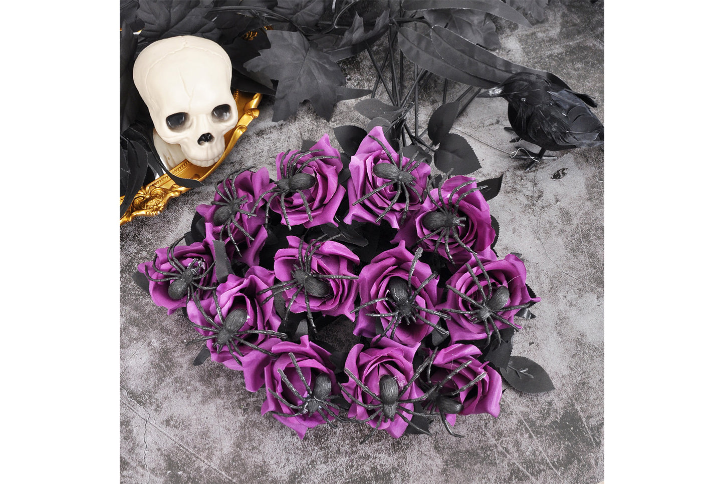 Halloween Skull Spider Roses (10-Pack)