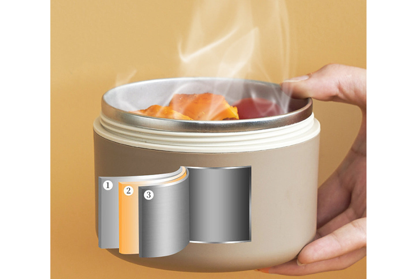 **304 Stainless Steel Insulated Lunch Box (Beige Two-Piece Microwave Oven Set)**