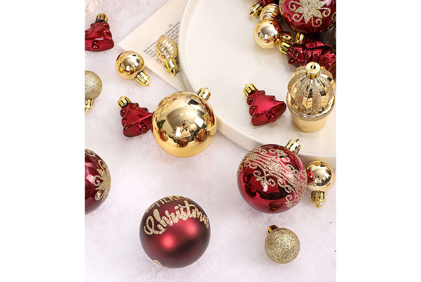 42 Painted Christmas Ball Set - Burgundy and Gold Christmas Tree Ornaments