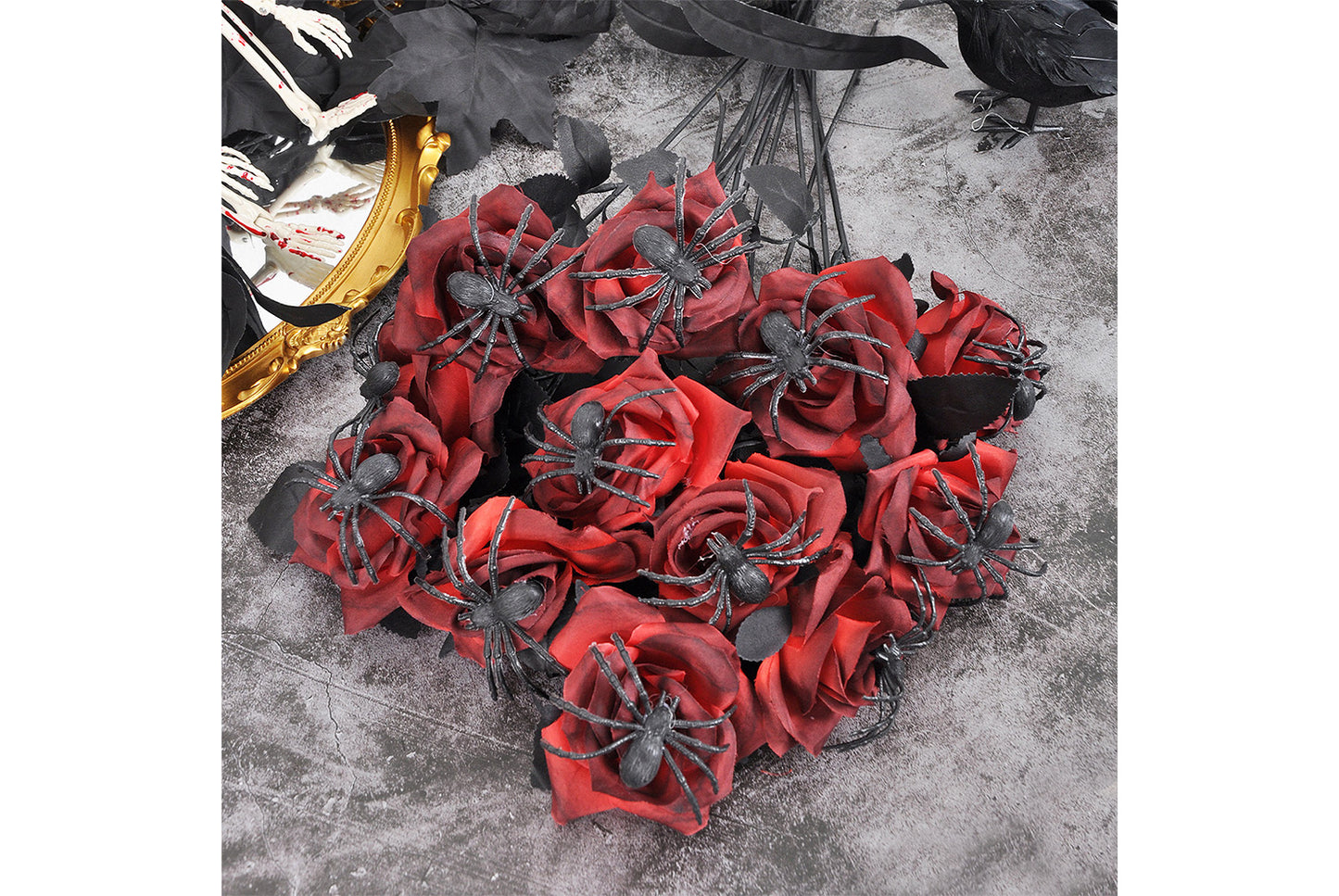 Halloween Skull Spider Roses (10-Pack)